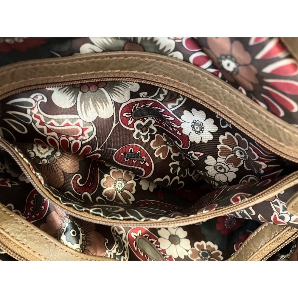 Vtg Tignanello Brown Leather Suede Hobo Shoulder Bag Floral Paisley Lining - Picture 3 of 10